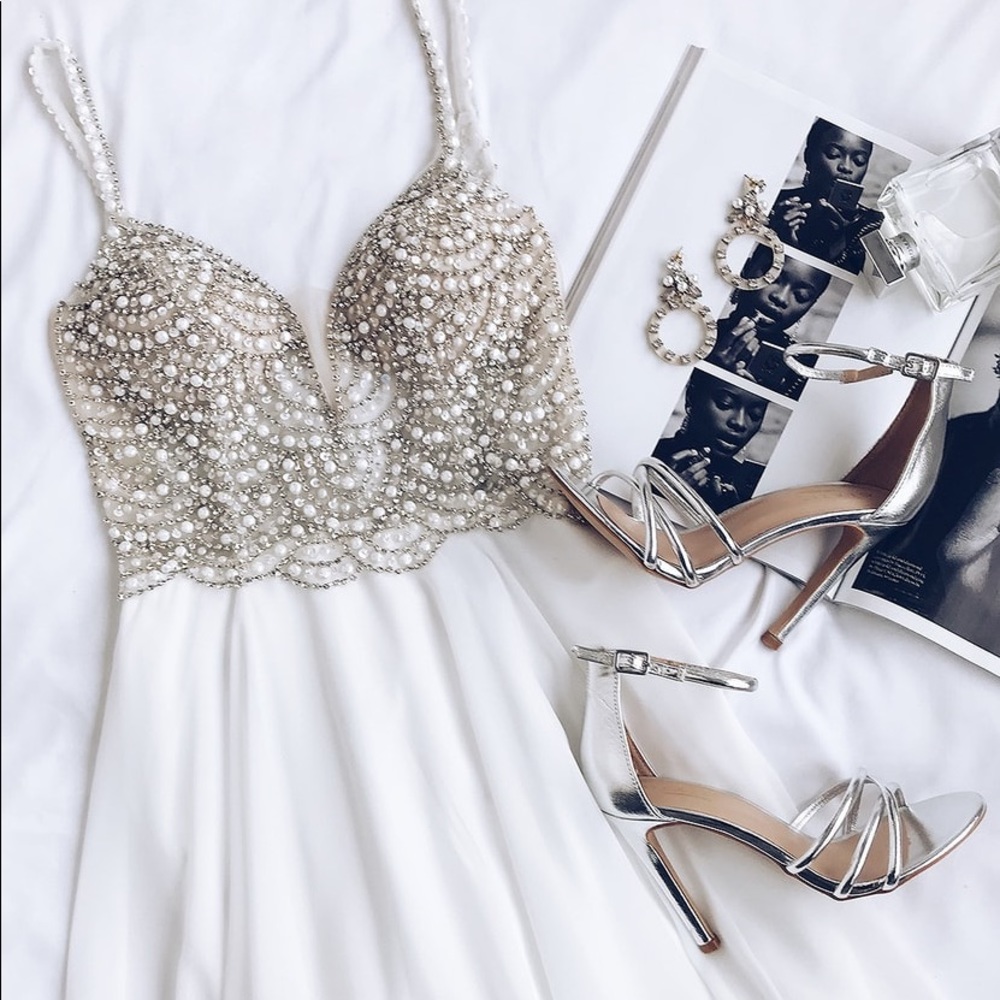 True Love White Beaded Rhinestone Maxi Dress